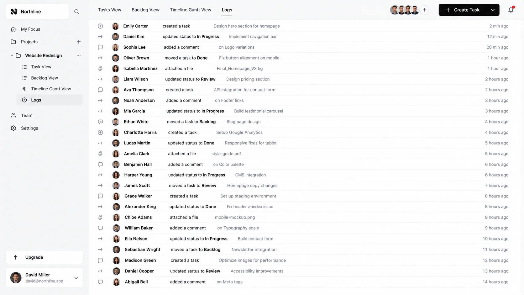 Clarityy activity log of who moved a task.